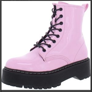 BETTYY ZIP UP ROUND TOE COMBAT & LACE-UP BOOTS PINK